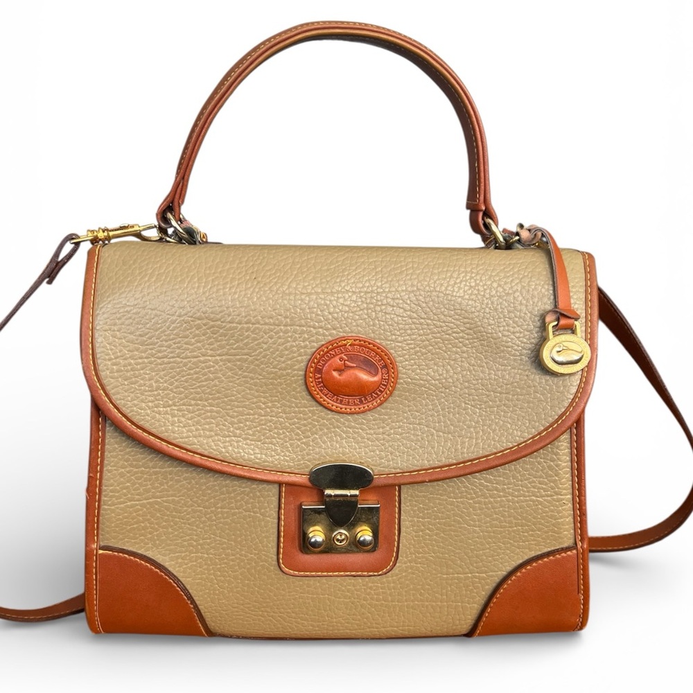Vintage Dooney & Bourke Pebbled Leather Satchel Crossbody Tan Brown USA